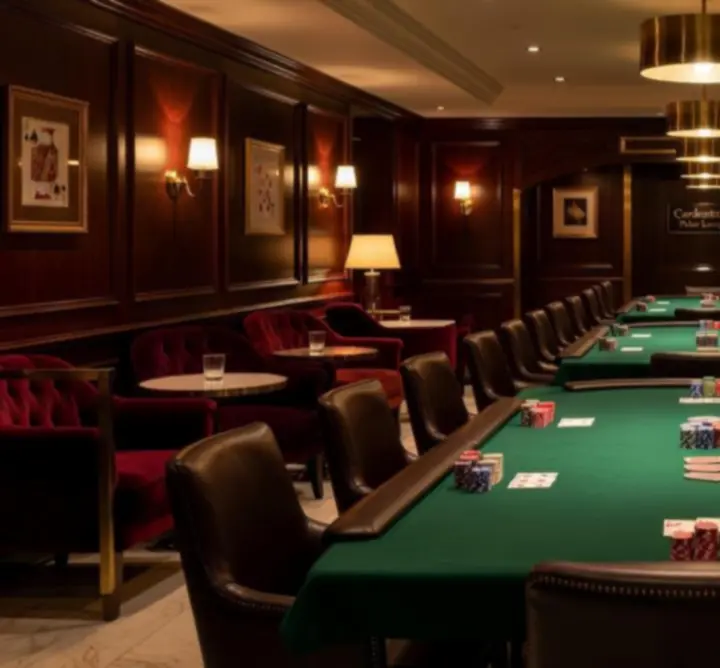Wnętrze pokerowe GG-299-783 LIMITED z eleganckim oświetleniem i stołami