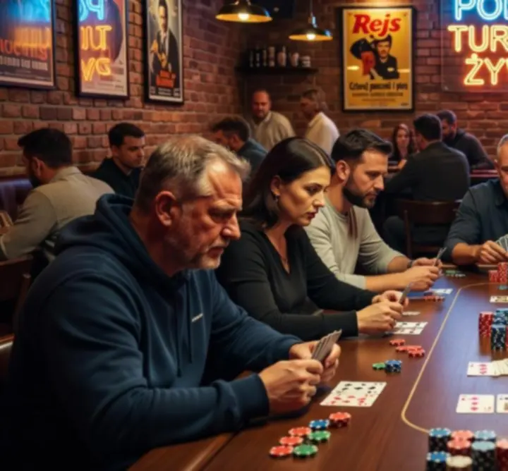 Emocjonująca akcja przy stole podczas turnieju pokerowego